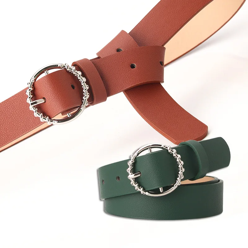 

womans belt Jeans Pu Belt Fashion Round Buckle Pattern Dress Decorative Belts Femme Ceinture Black Green Blue Camel