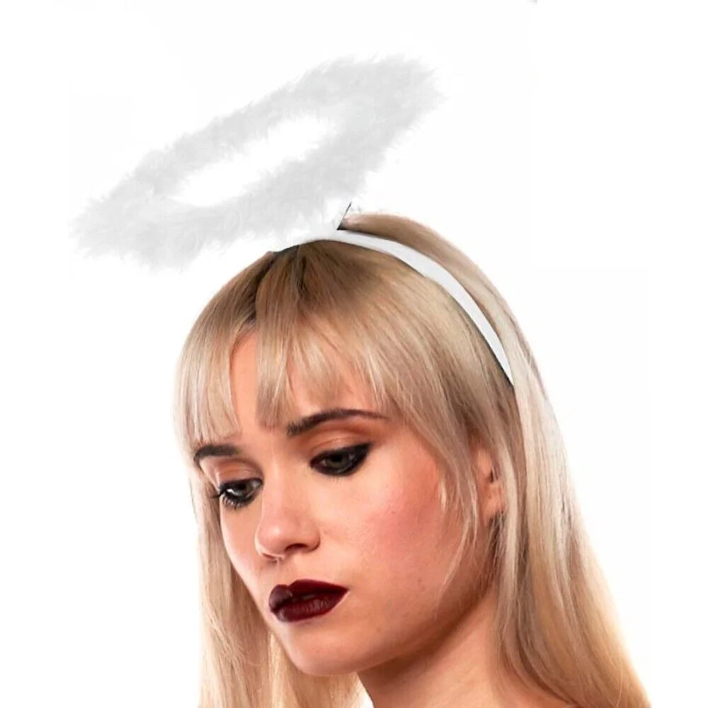 Maxia Fiesta - Corona Diadema Con Aureola De Angel Blanco O Negro Fiestas Halloween Carnaval Navidad