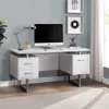 60" White Study Writing Home Office Wall Mounted Laptop Computer Floating Desk Top and Storage Drawers and Metal Stands 1