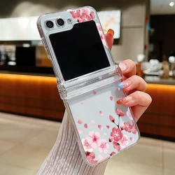 Pink Floral Bowknot Clear Folding Hard Cover Case - Galaxy Z Flip 8 (A768)