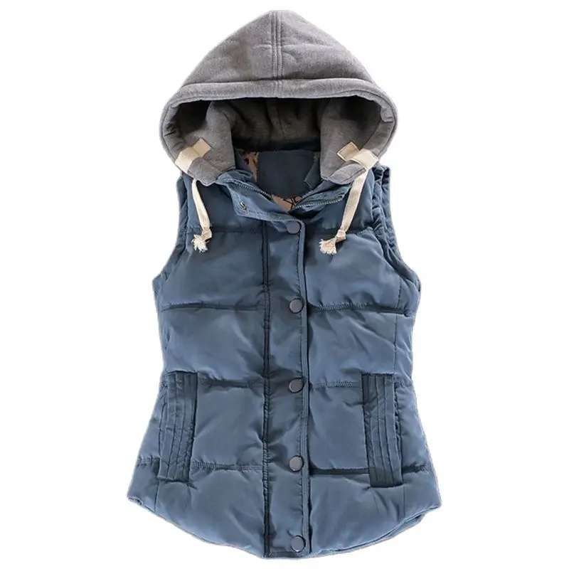 

2022 New Winter Women's Solid Color Thick Tank Top Hooded Casual Women's Warm Coat Cotton Pad Office Women's Single Chest Jacket