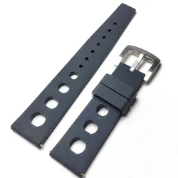 Vintage Tropical FKM Rubber Watch Strap, 20/22mm Breathable Retro Band, Quick Release Universal Bracelet - 22mm (Black)