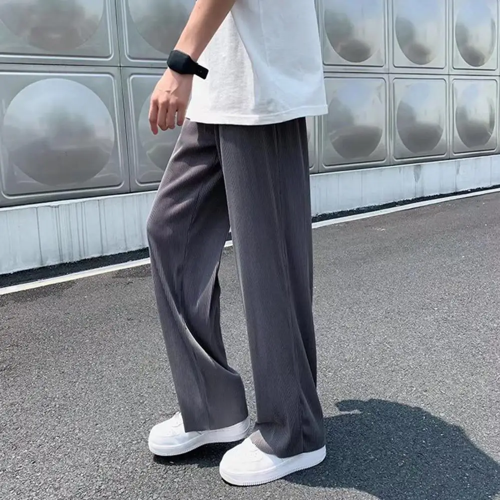Description Picture 5 of itemMen Solid Color Trousers Quick-drying Men's Sport Pants with Wide Leg Side Pockets for Gym Training Jogging Elastic Waist Solid