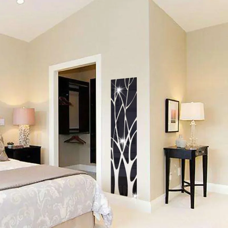 Description Picture 4 of item3D Acrylic Mirror Wall Sticker Tree Decal DIY Art Mirror Surface Wall Sticker for TV Background Home Living Room Bedroom Decor