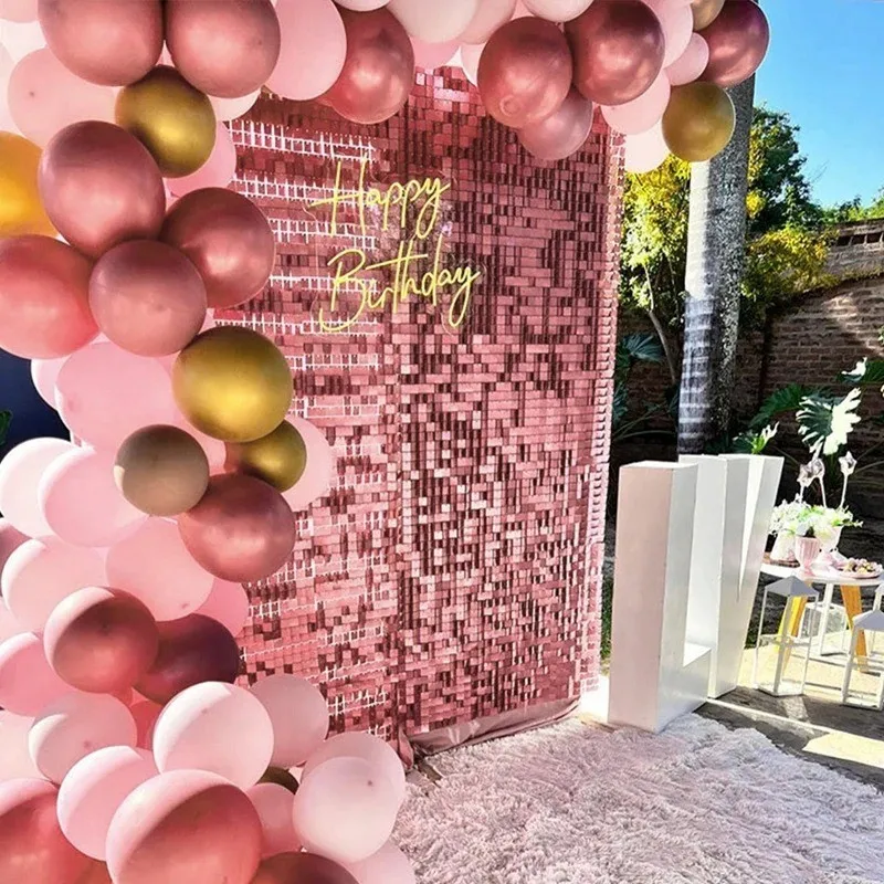 Sparkling Square Glitter Curtain Backdrop - Gold, Silver & Pink Shimmer Wall Decor