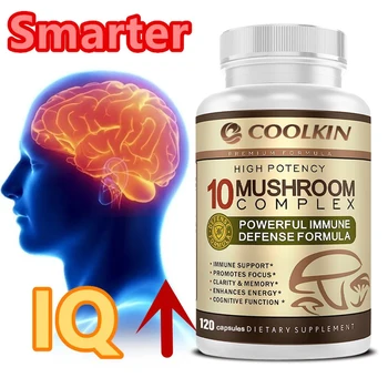 10 in1 Mushroom Complex Supplements - Brain, Memory, Energy Production & Immune System - Concentrated with Lions Mane Mushroom