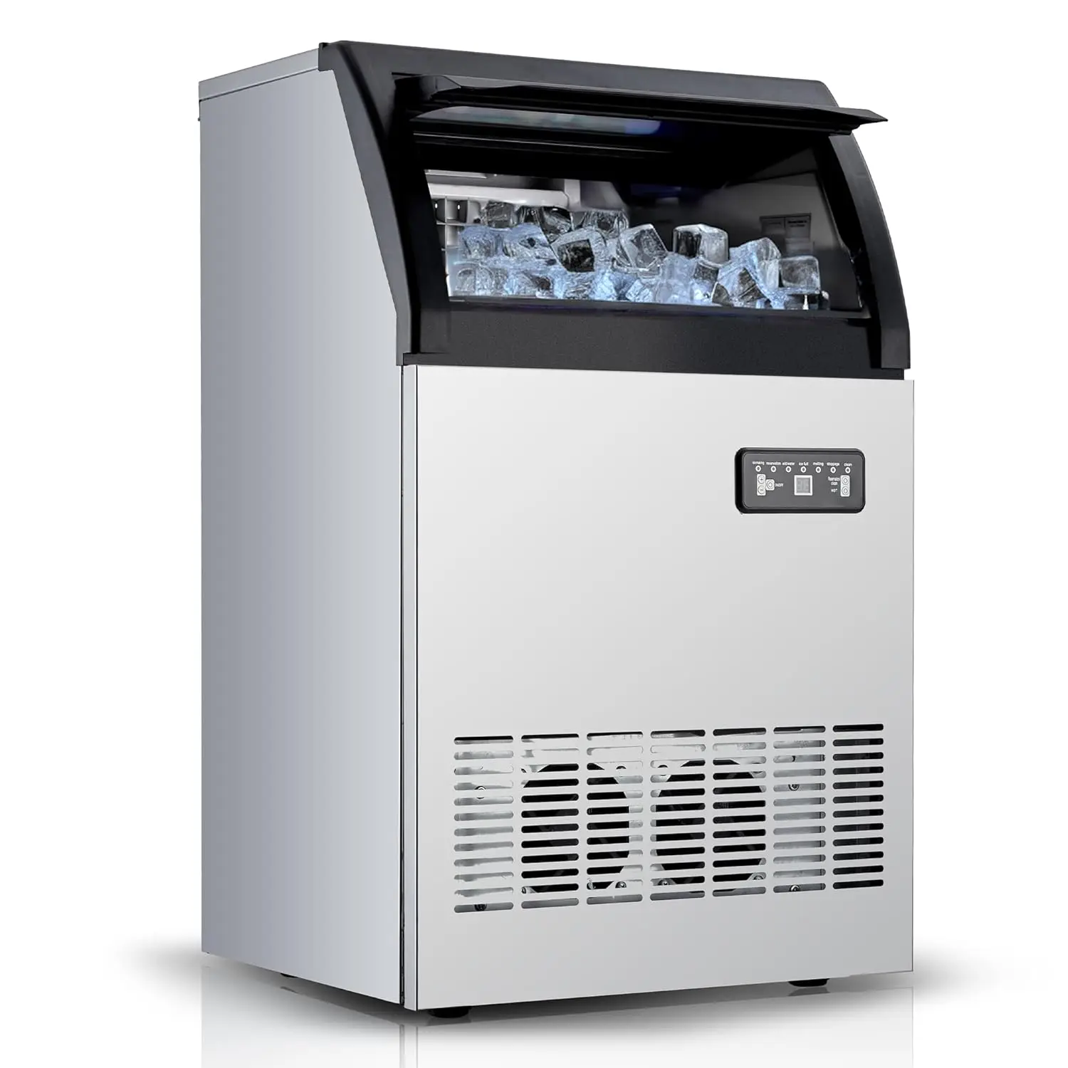 Commercial Ice Maker 100 Lbs/24H, Stainless Steel Freestanding Under Counter Ice Machine with 33 Lbs Storage, For Bar Home