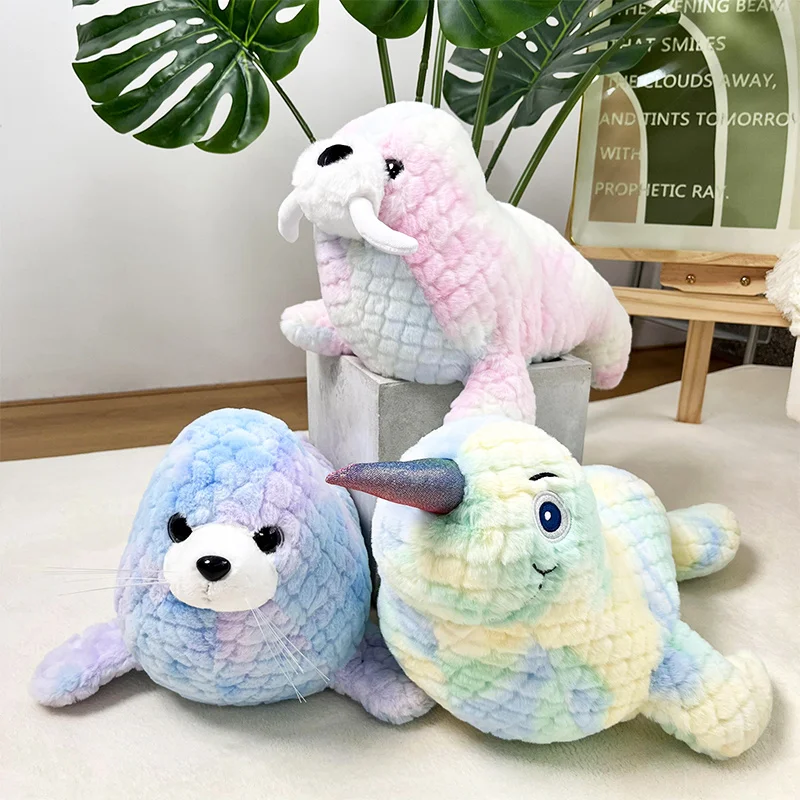 Large Color RealLife Sea wild Animal Walrus Sea Whale Plush Toys Stuffed Simulation Animal Soft Pillow Appease Doll For Kid Gift 14cm blue dolphin whale keychain pendant doll stuffed plush toy kids gift cartoon small mini marine animal pendant keychain