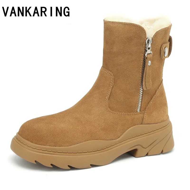 

classic design fashion ankle boots cow-suede leather autumn winter shoes wedge platform warm fur shoes winter snow boots woman