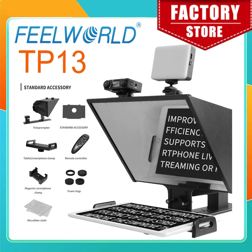 Feelworld 휴대용 텔레프롬프터 TP13A, 노트북 DSLR 카메라용, 조절 가능한 태블릿 스마트폰 텔레프롬프터, 아이패드, 13 인치