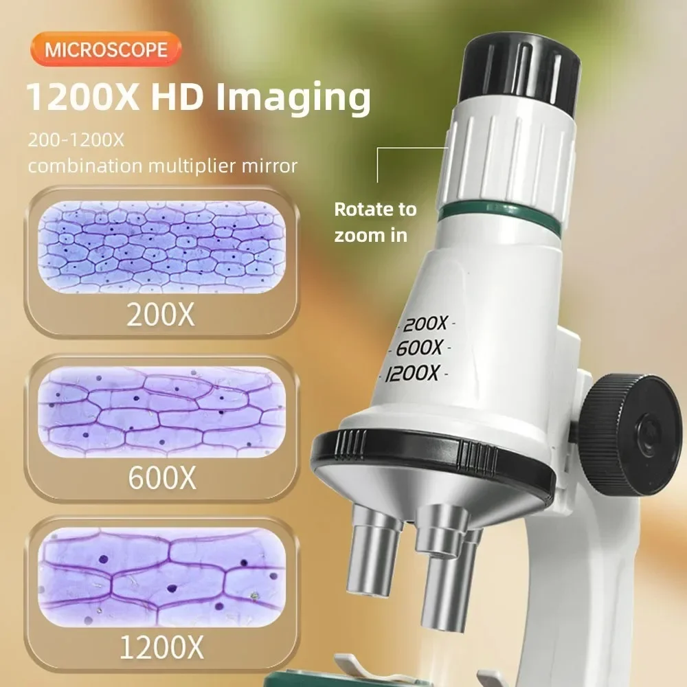 1200X Microscopio Kit Portable Microscope High Definition Eyepiece Experimental  Tools for Children's Lab Education Experiments 4
