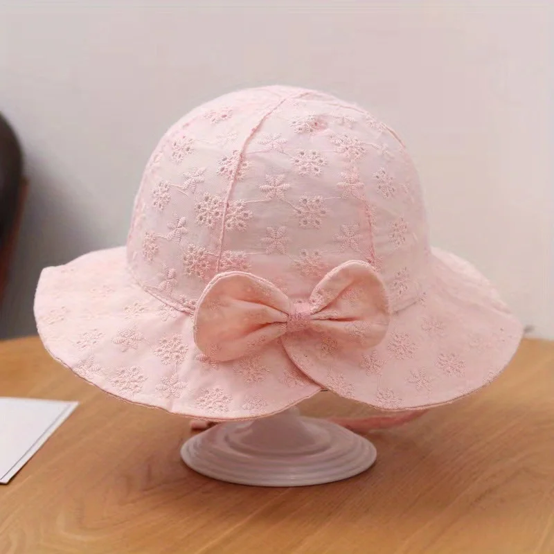 Baby Girls Lace Bow Fisherman's Sun Hat, Breathable Summer Outdoor Sunscreen Princess Cap For Newborn Infant Kids Children