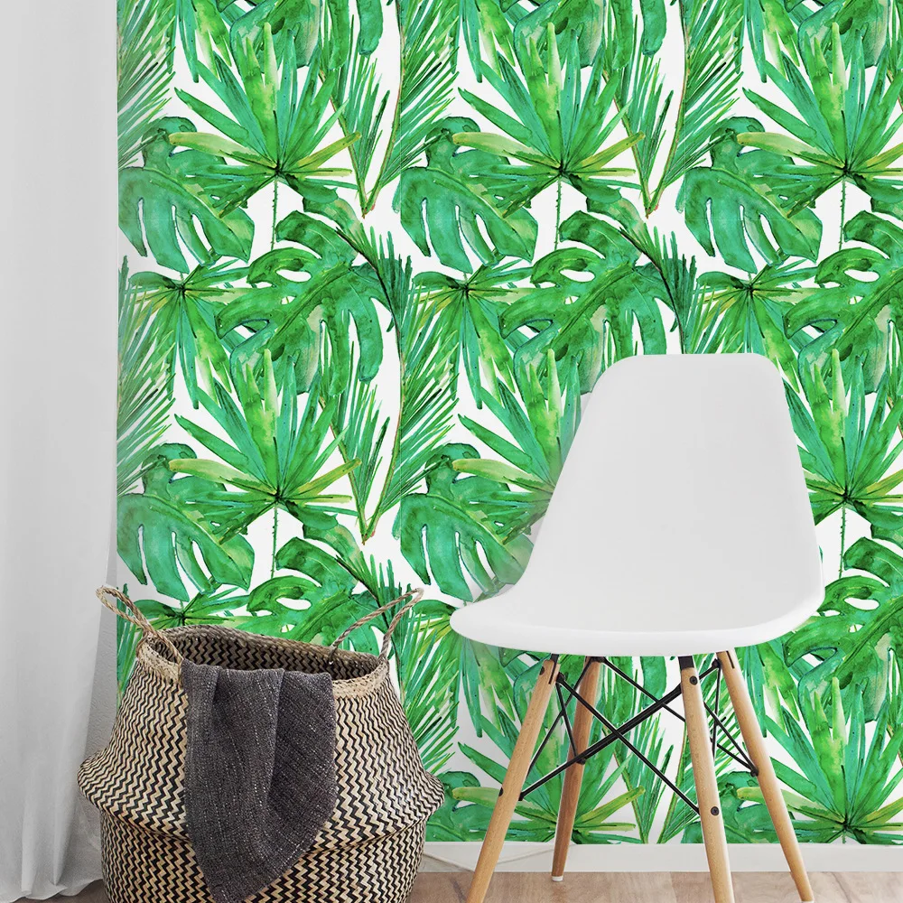 

Peel and Stick Removable Palm Leaf Self-Adhesive Wallpaper Prepasted Waterproof Wallpaper for Restaurant Wall Decortion Stickers