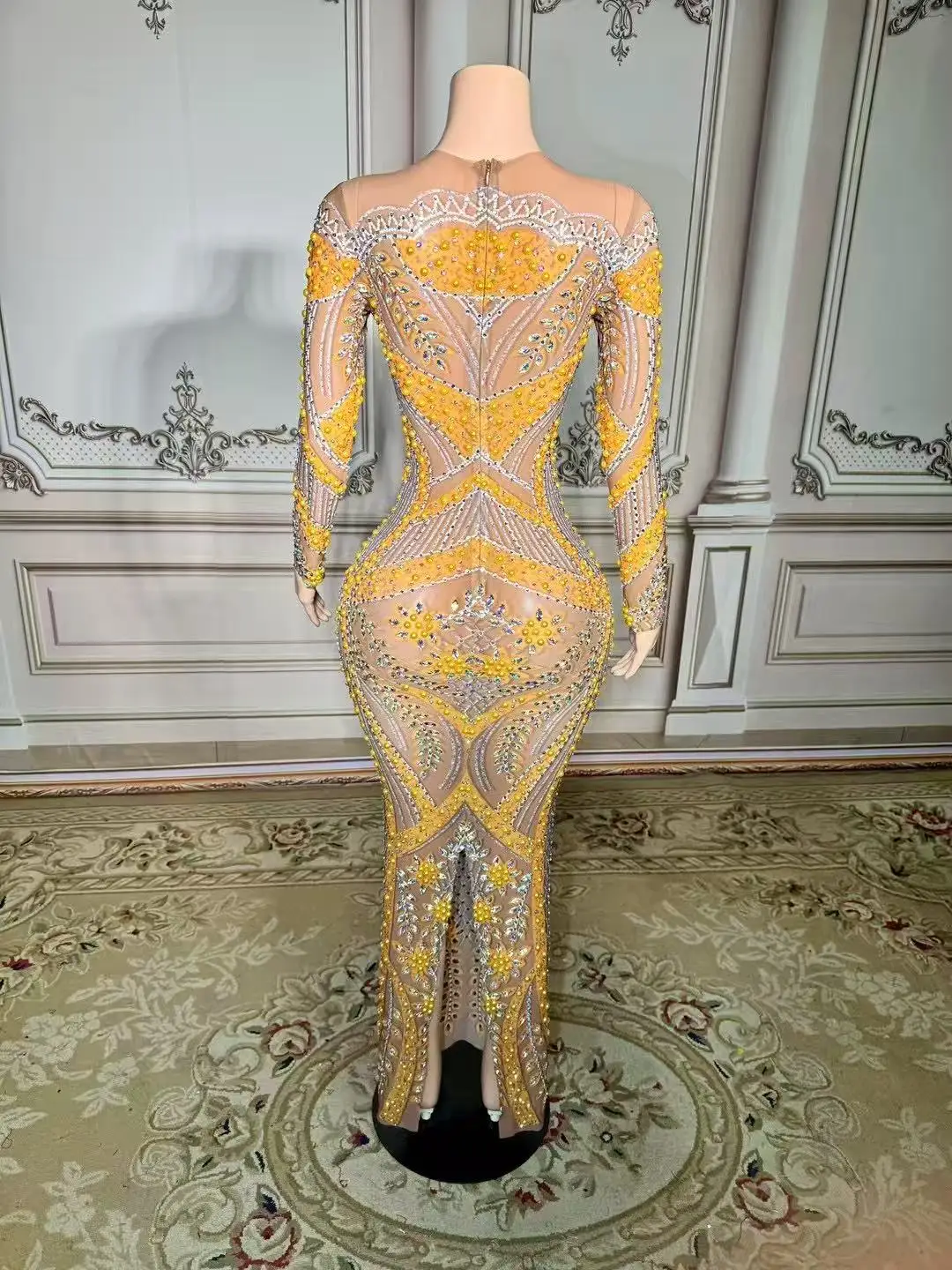 ZD Premium Beaded Stage Gown Long Crystal Mesh Dress for Dancers and Formal  Occasions - AliExpress 200000345