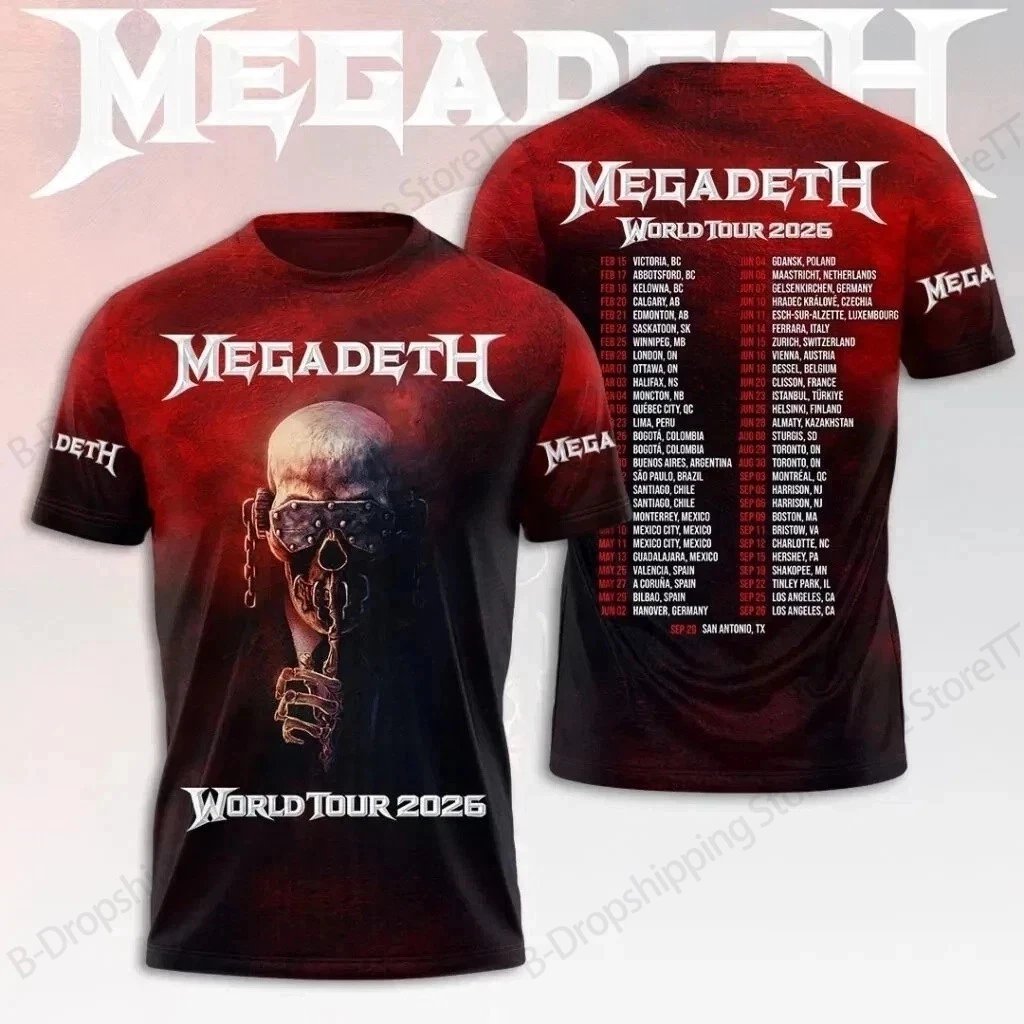New Megadeth 2026 World Tour 3D Print T-shirt Men Women Fashion Hip Hop Short Sleeve Tops Tees Oversized Rock Y2k Mens Clothing
