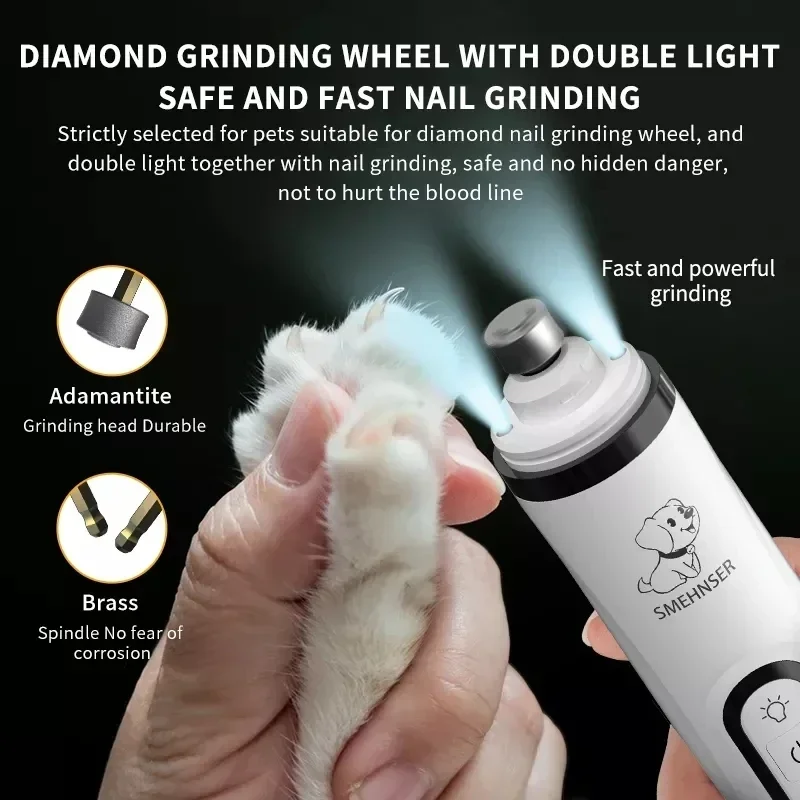 Pet Nail Grinder Clipper with LED Light USB Rechargeable for Cats Dogs