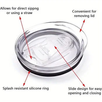 12oz Plastic Leak-Proof Cup Lid for 20oz Straight Cups, Suitable for 500cc 600cc 1000cc Thermal Mugs, Durable as Material Seal