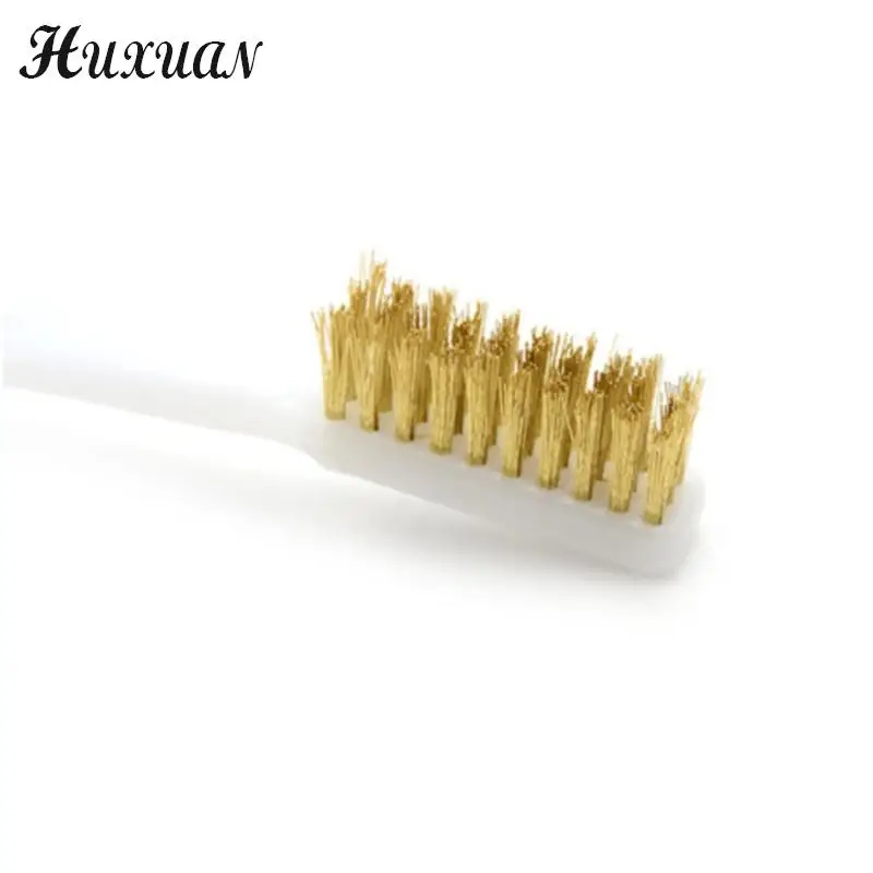 5 Pieces 6.9-inch Plastic Handle Brass Bristle Wire Brush-White 35 X 10mm/1.38inch X 0.39inch