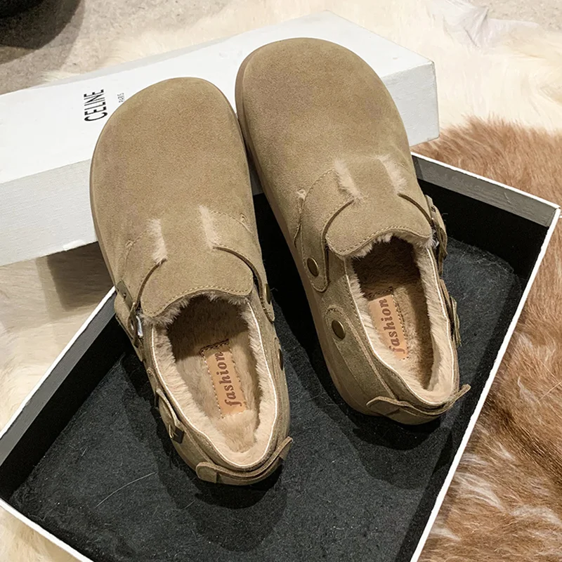 

Мокасины без шнуровки, лоферы с круглым носком, женская обувь на меху, осенне-зимняя повседневная обувь для отдыха без застежек