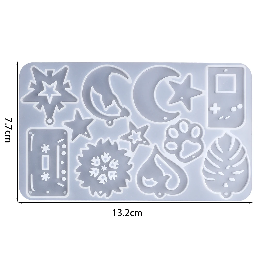Earring and Pendant Silicone Mold for Creative Jewelry Crafting - Heart, Leaves, and Moon Designs