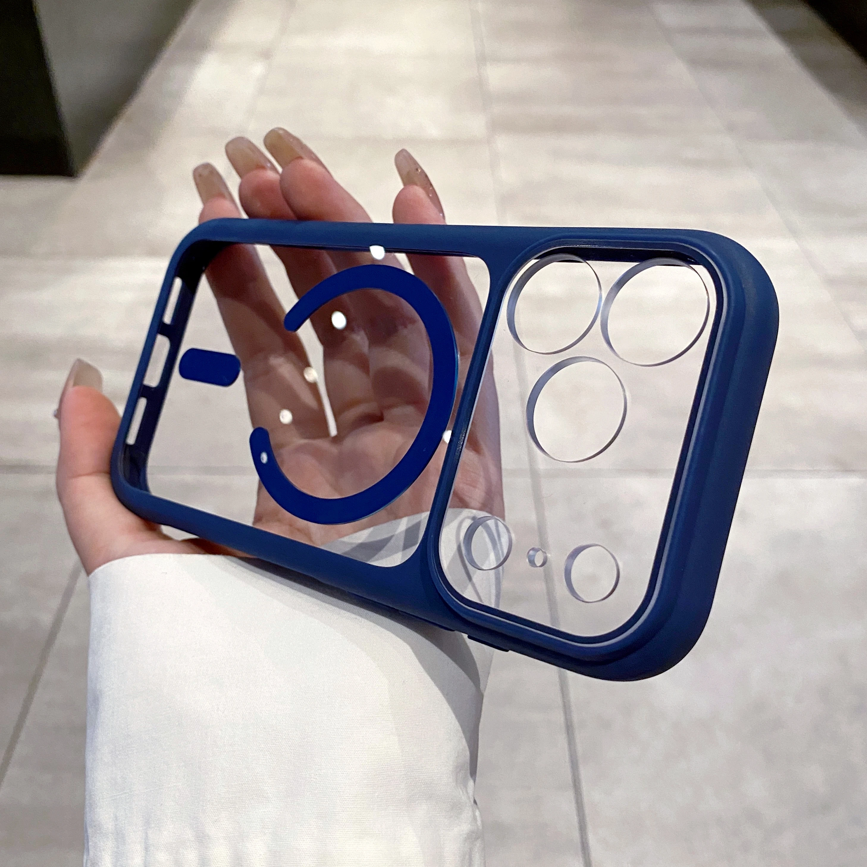 Enhanced Transparent Magnetic Phone Case with Shockproof Silicone Frame and Lens Protection