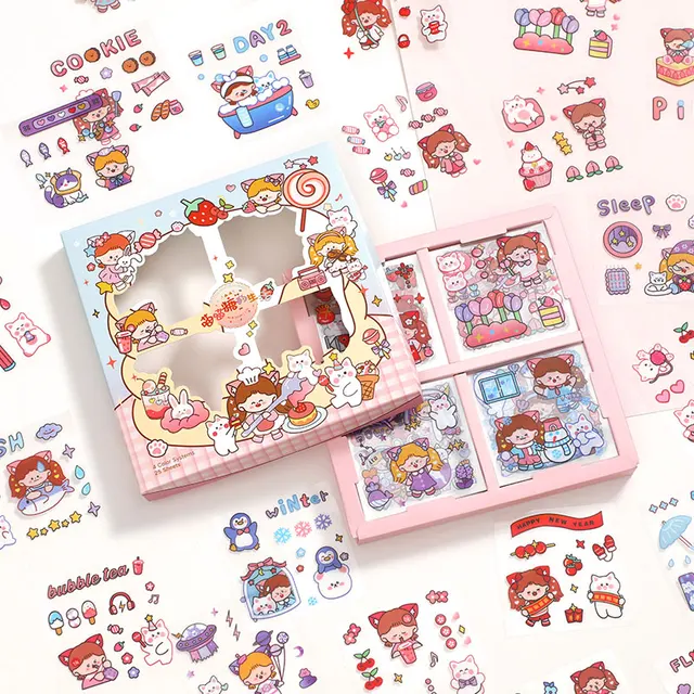 Simno 100 Sheets Flowers Mushroom Stickers Retro Literary Decorative Sticker Set Stationery Wholesale Meow Candy