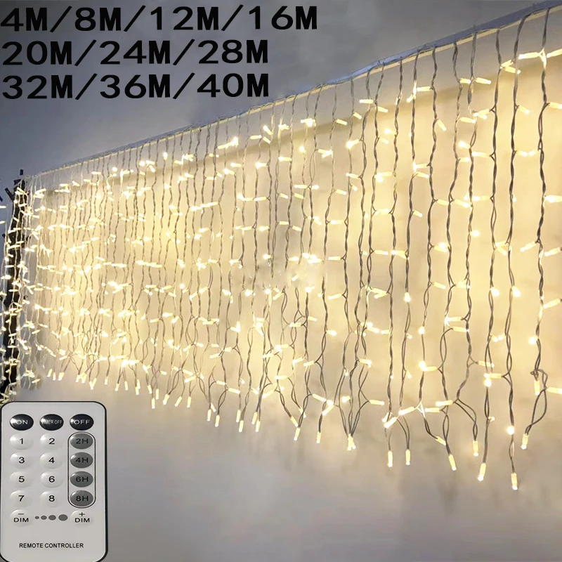 

String lamp 4M 40M LED Icicle String Lights Christmas Fairy Lights Garland Outdoor Home For Wedding/Party/Curtain/Garden on