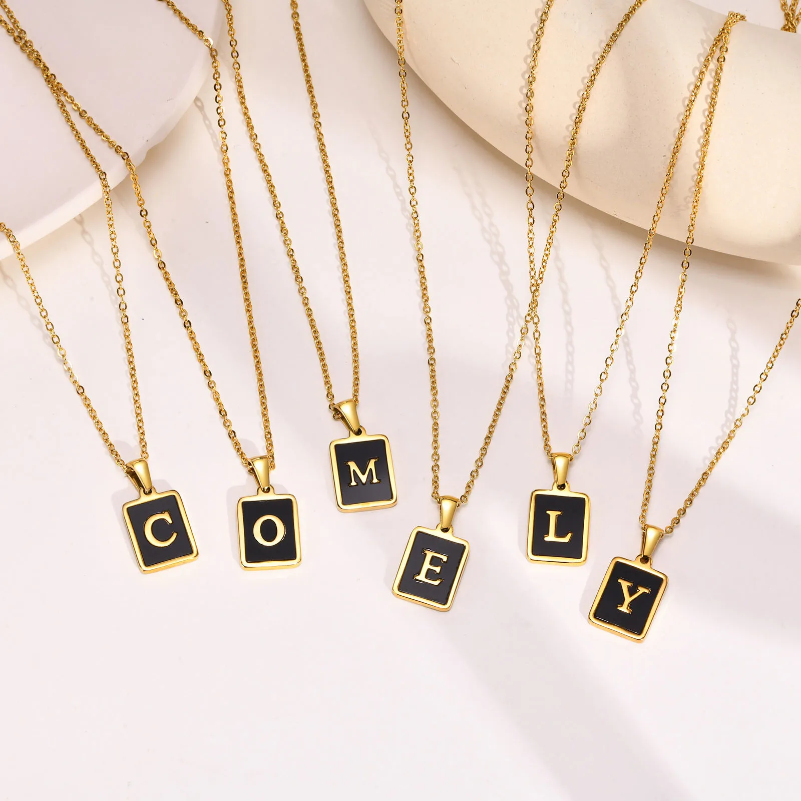 women Stainless Steel Superficie tallada Initial name Necklace golden  Letter charms Pendant Alphabet collier Necklace jewelry - AliExpress