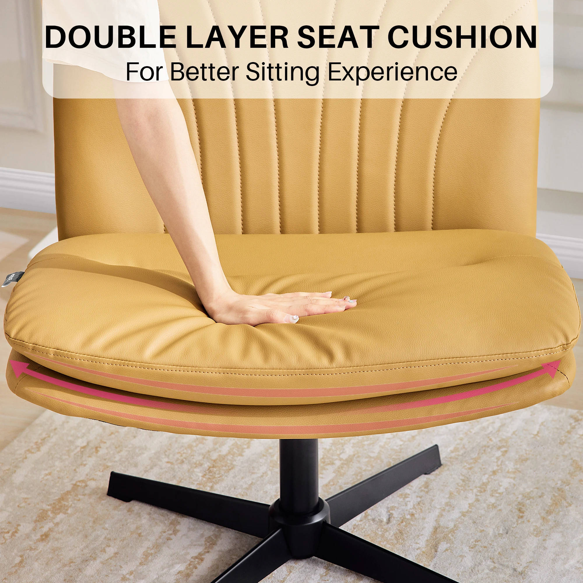 Redlife Criss Cross Chair with Rotating Adjustable Legs Office Chair Durable Pu Leather Wrapped Double Cushion for Home & Office 5