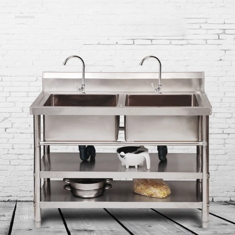 Household Dishwashing Sink with Shelf Commercial Stainless Steel Kitchen Sinks Washbasin Kitchen Single Washing Sinks Washbasin
