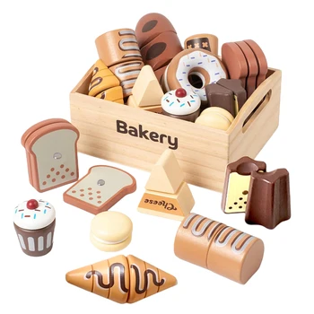 Juego de simulación de madera, juguetes de cocina, juego de accesorios para cortar alimentos, frutas, verduras, panadería, carne, pescado, juguetes cognitivos educativos para edades tempranas 1