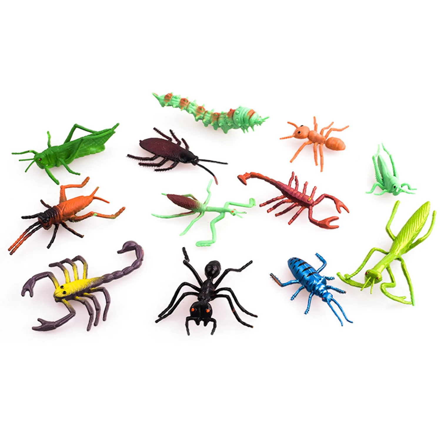 12PCS Simulation Plastic PVC Mini Insect Animals Models Spider Cockroach Beetle Grasshopper Dragonfly Ant Mantis Educational Toy 3