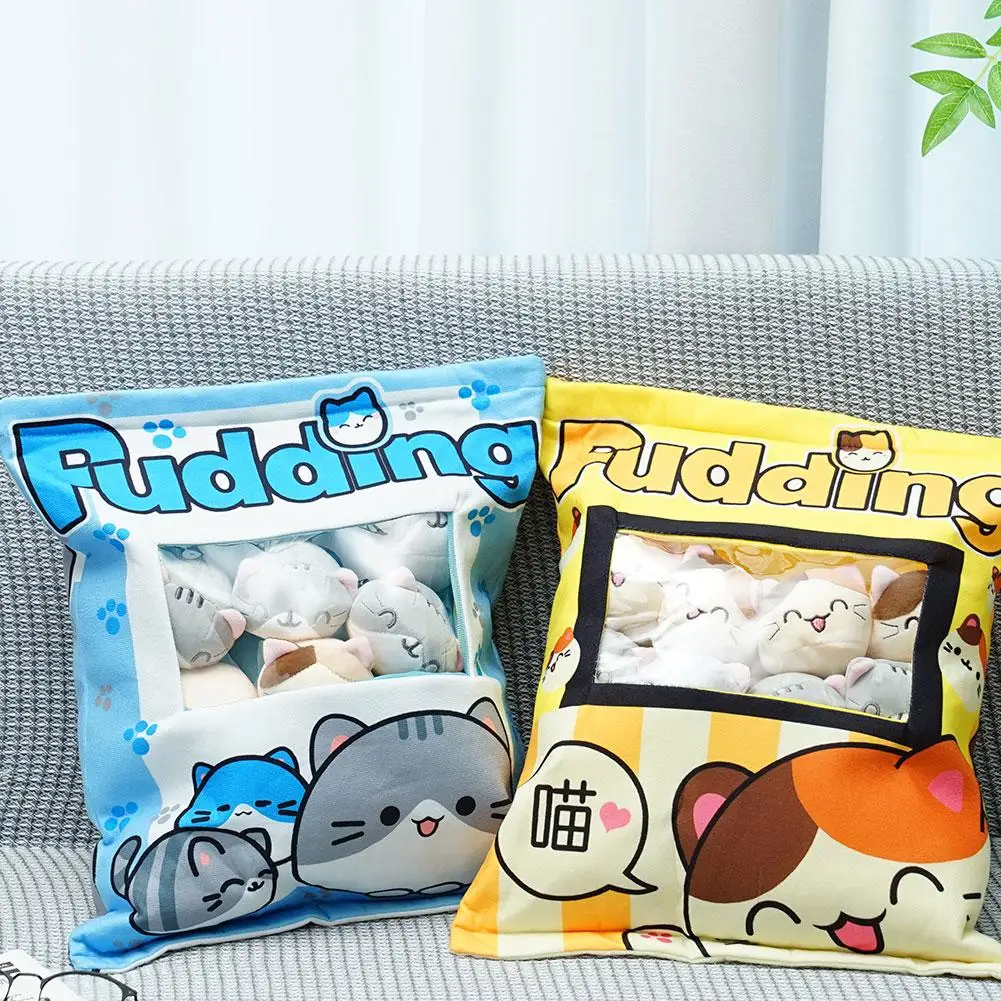 Almohada con cremallera para aperitivos de gato, bolsa de pudín, juguete de comida, Mini bolas de animales, bolsa de aperitivos de gato amarillo, cojín de decoración para niñas - Imagen 3