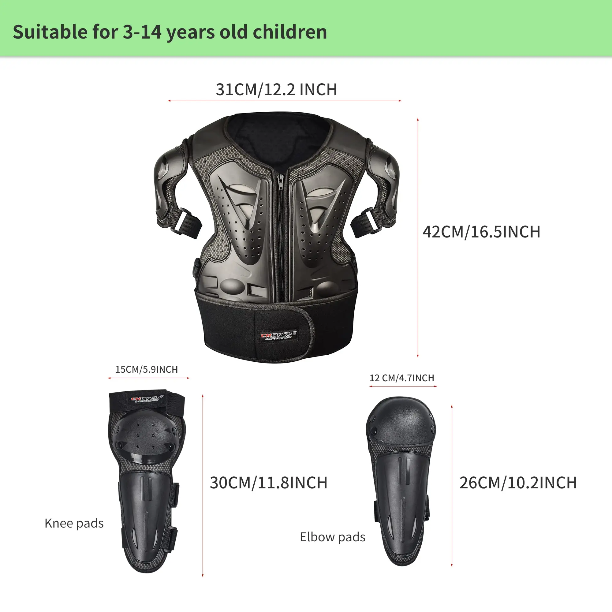 Kids Motorcycle Armor Suit Chest Protector with Elbow Knee Pads