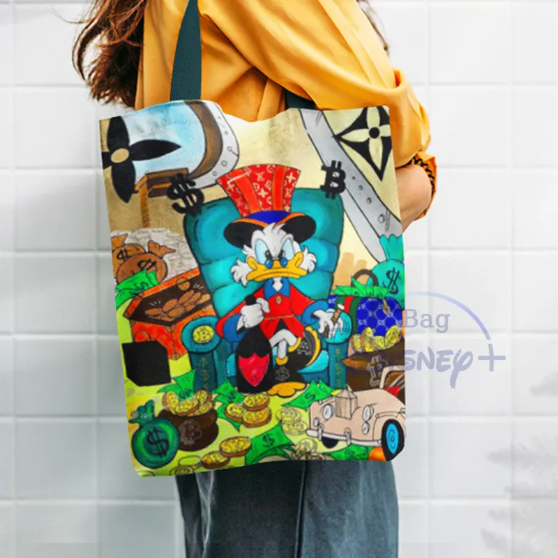 

Disney Duck Graffiti Shoulder Bag Handbag Child School Book Beach Scrooge Mcduck Money Shopper Tote Canvas Trendy High Capacity