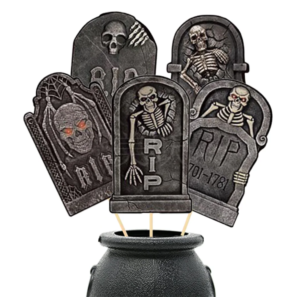 

8pcs Halloween Party Centerpiece Sticks Table Toppers RIP Graveyard Tombstones Decoration Cake Vase Decor Double Sided Printing
