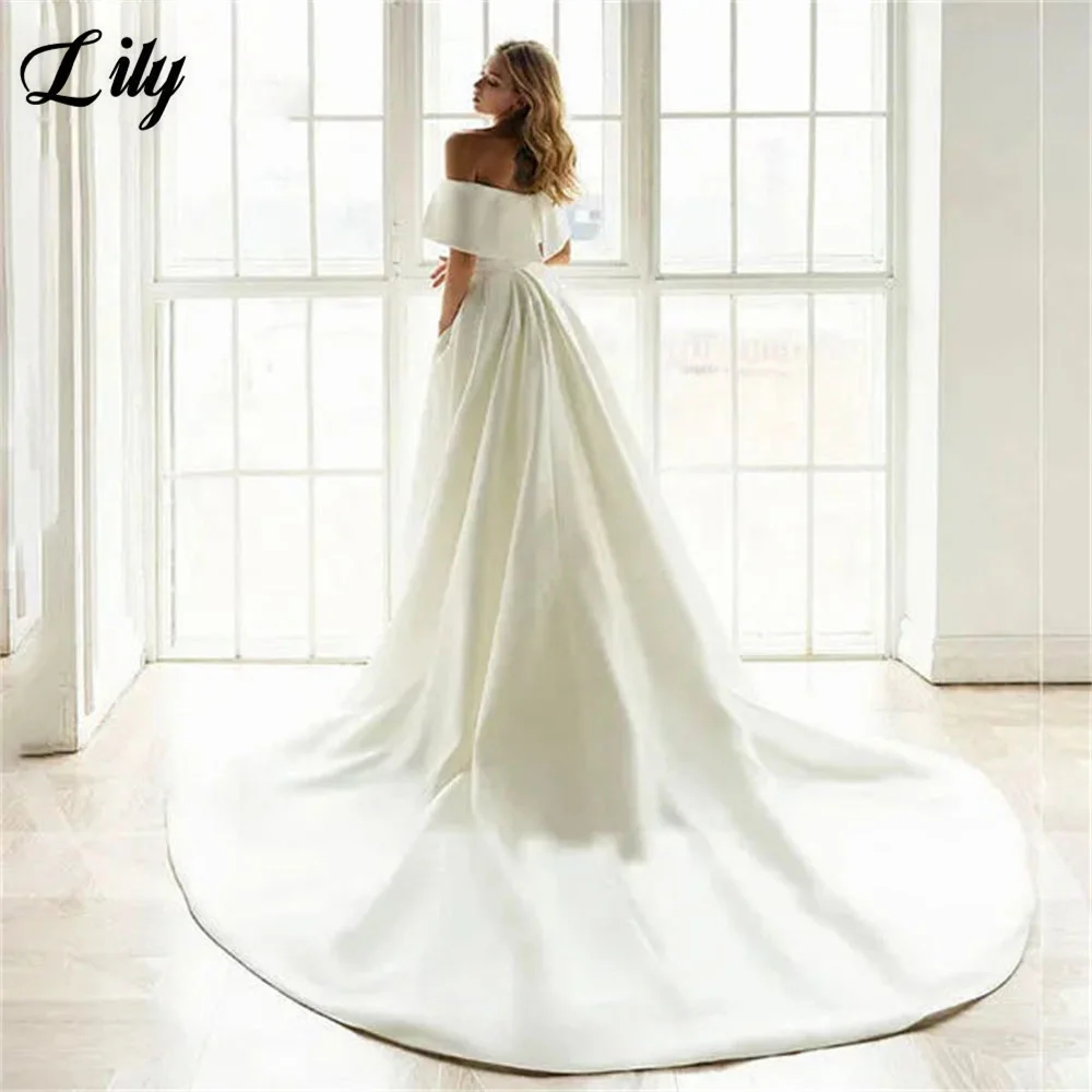 Lily White Elegant Evening Dresses Off the Shoulder Backless Prom Dress Satin Mermaid Wedding Party Dress robe de bal Customized 4