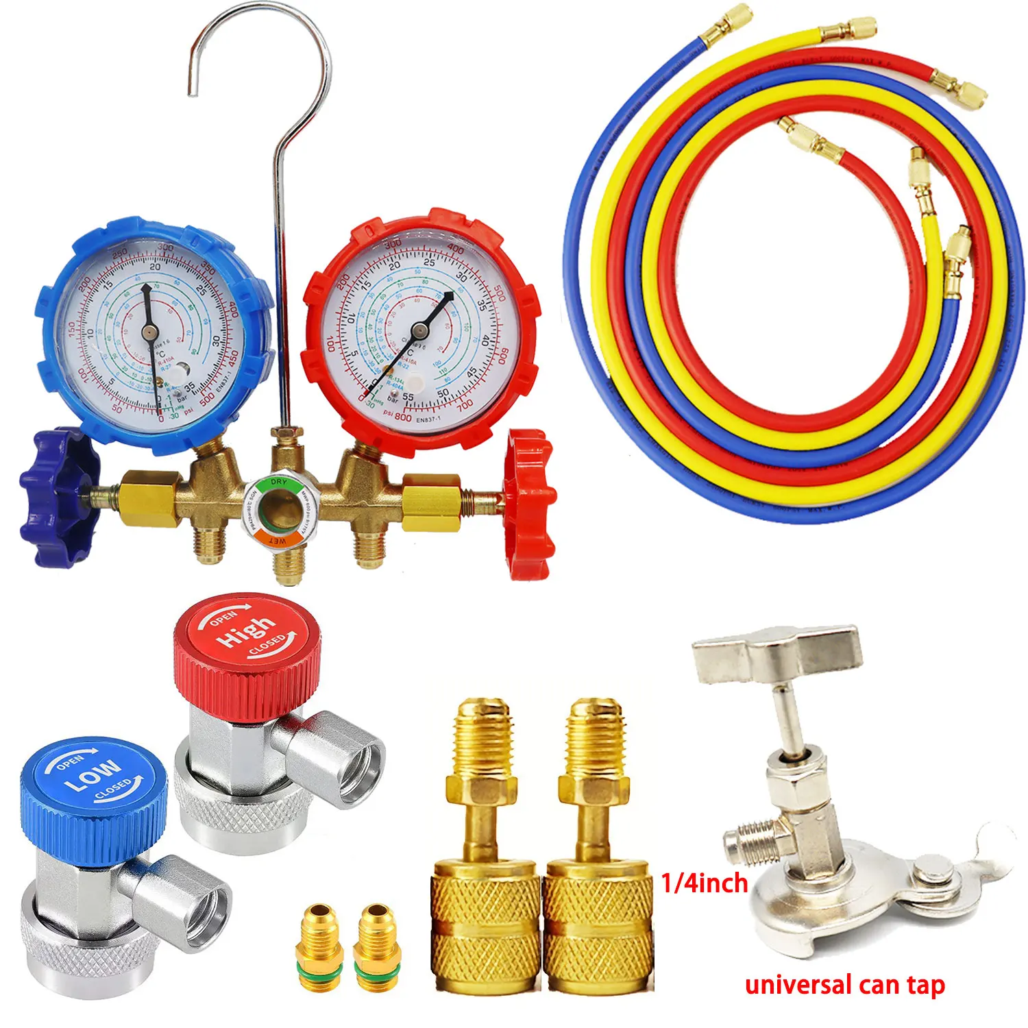 For R410A R22 R404A R134A Refrigerant Manifold Gauge SET Air Condition Refrigeration Set Air Conditioning Tools Hose and Hook