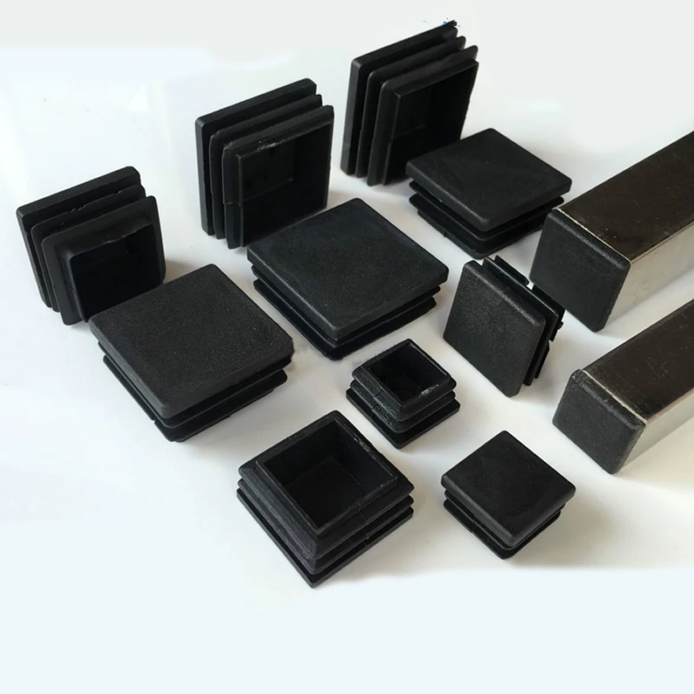 Black Square Plastic Pipe Plug Furniture Tube Pipe Insert Blanking End For Chair Leg Protectors Length 10x10-100x100mm 2/5/10Pcs For silicone rubber plugs pipe end cap rubber caps silicone rubber caps
