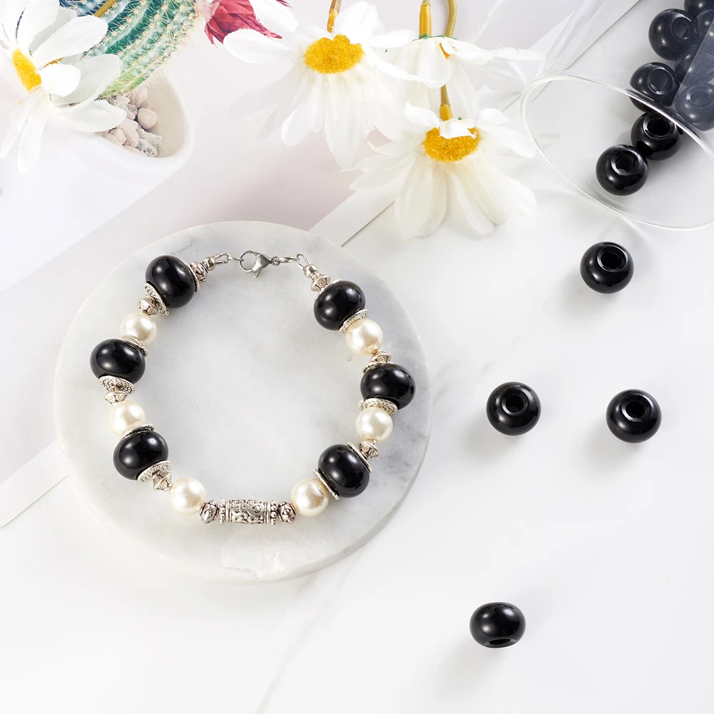 100pcs Glass Beads European Bead Rondelle Large Hole Beads Mixed Color for Jewelry Making DIY Bracelet Necklace 15x10mm