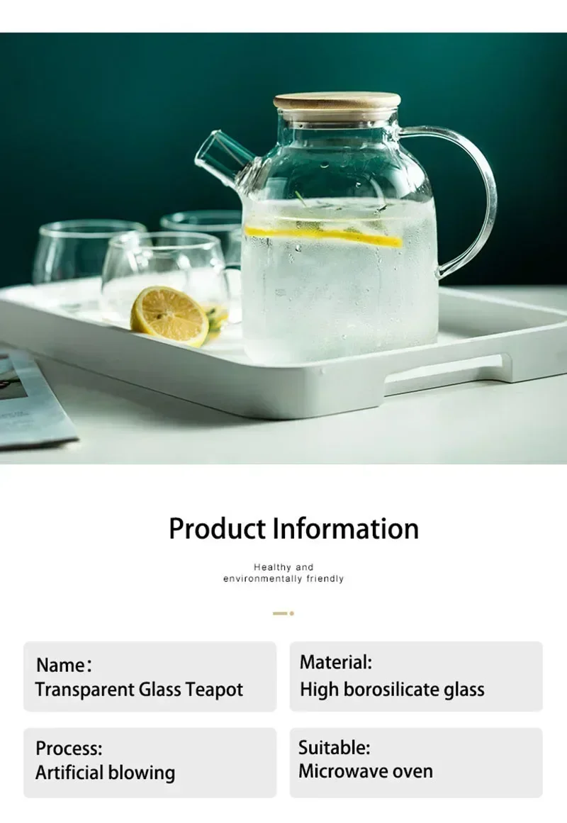 Description Picture 3 of item1.8L Transparent Borosilicate Glass Teapot Heat-Resistant Large Clear Fruits Tea Pot Flower Tea Puer Kettle Cup Office Home Tool