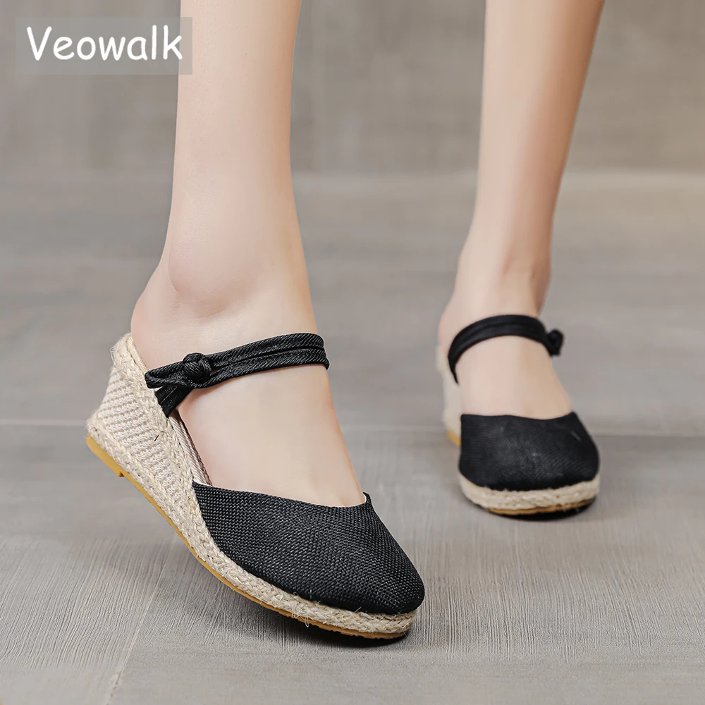 Женские эспадрильи ручной работы Veowalk льняные Лоскутные туфли-лодочки на