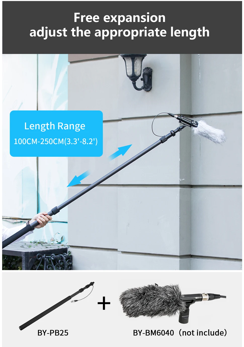 BOYA BY-PB25 Universal Carbon Fiber Boompole with Internal XLR Cable (2.5m)