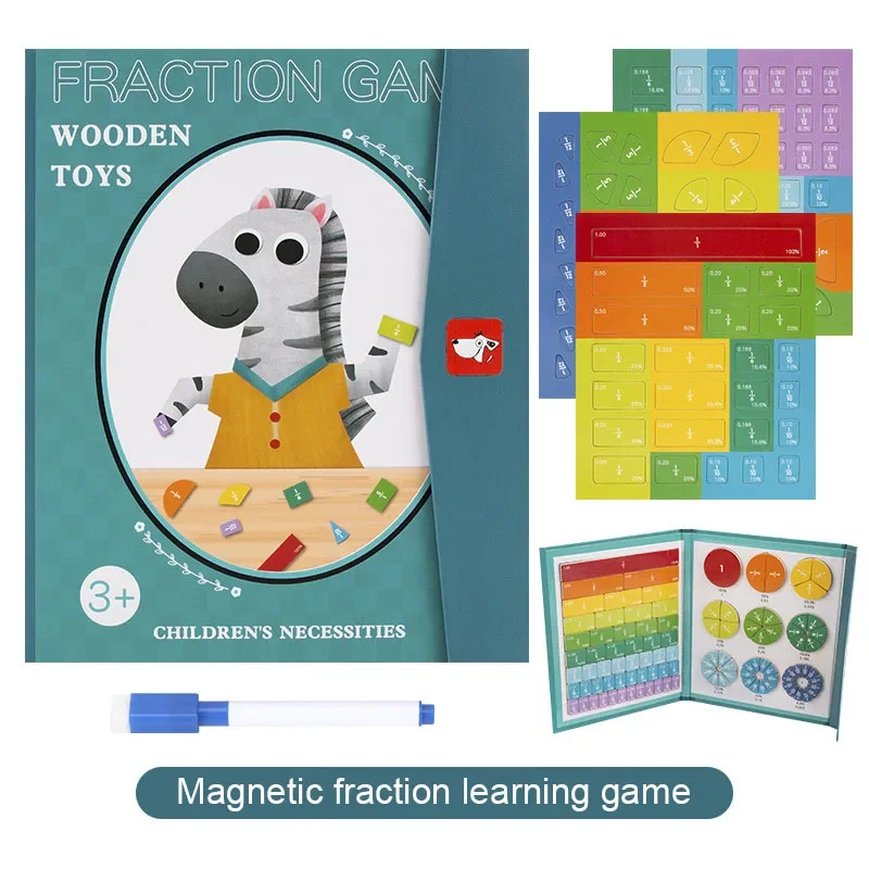 Puzzle Toys Wooden Toys Magnetic Puzzle Toys Children Magnetic Fraction Learning Math Toys Wooden Fraction Book Set Parish Teaching Aids Arithmetic Learning Educational Toys