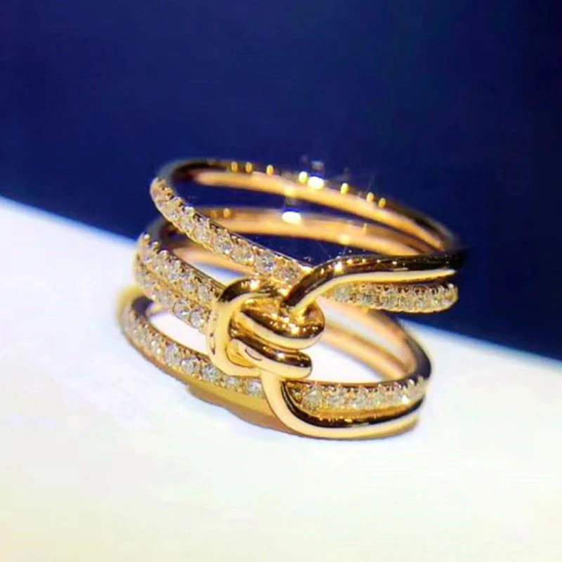 Huitan New Cross Design Gold Color Rings for Women Luxury Paved Sparking Cubic Zirconia Wedding Bands Party Statement Jewelry