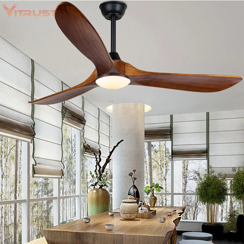 Classic Wooden Ceiling Fan Energy Efficient DC Motor 3 Solid Wood Blades with for Indoor Outdoor Ceiling Fan 42,52,60Inch