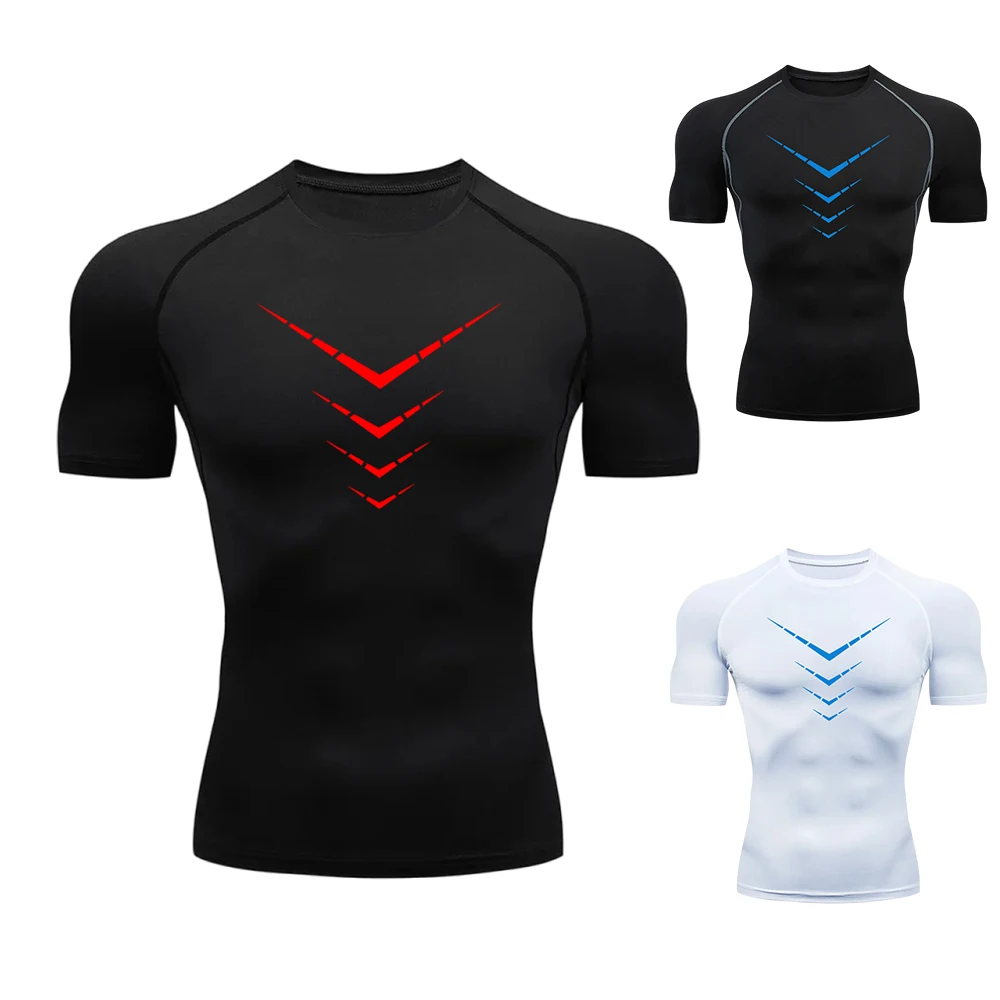 New Compression Short Sleeve T-Shirt Men's Running Training Sports Wear Breathable Bodybuilding Top Workout Fitness Clothing Men