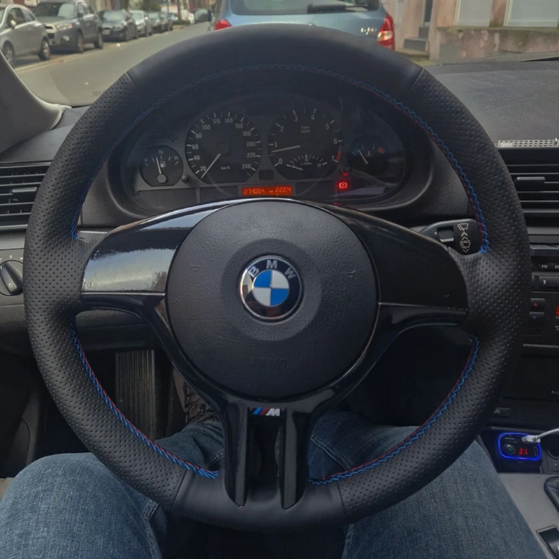 Car Steering Wheel Cover Wrap Anti Slip Leather For BMW 3 Series E46 2000 2006 5 Series E39 2000
