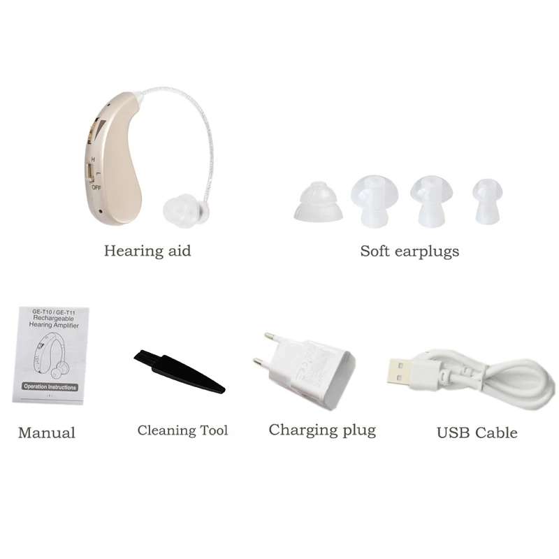 Behind the Ear Hearing Aids Rechargeable Sound Amplifier Elderly Deafness Help hearing aid