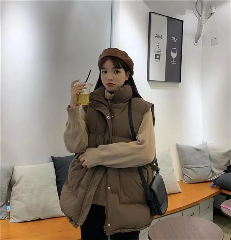Autumn 2021 New Female Vest Jacket Women Winter Coat Warm Women Loose Parkas Solid Army Green Sleeveless Coats Parka 4 Colors